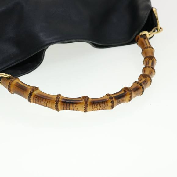 GUCCI Bamboo Hand Bag Leather 2way Navy 001.7265.1577 Auth yk6678B - Picture 7 of 16